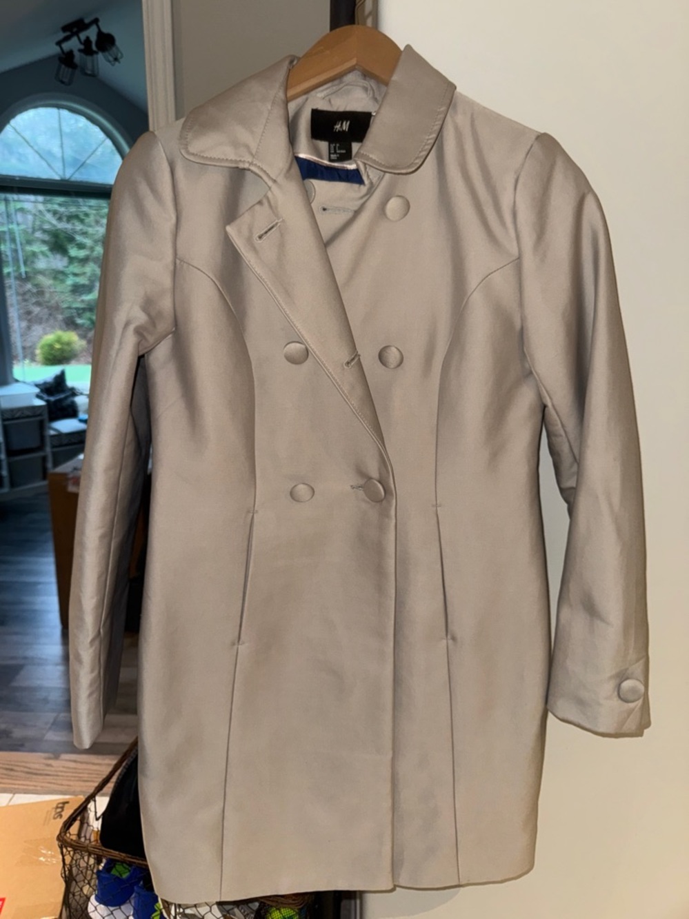 H&M Double-Breasted Light Gray Pea Coat